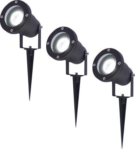 HOFTRONIC Sydney - 3x LED Buiten Tuinspot - Zwart - Aluminium - 5W - 6000K Daglicht Wit - IP65 - Richtbaar