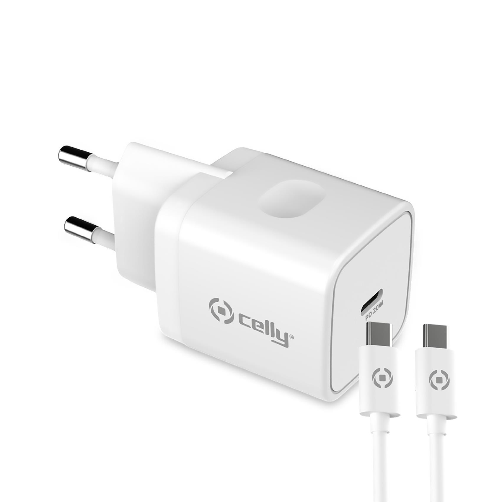 Celly TC1C20WTYPEC - USB-C-wandoplader met USB-C naar USB-C-kabel 20W