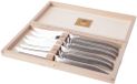 Claude Dozorme 2.60.001.93 Couteaux à steak Laguiole, boîte en hêtre, manche entièrement en acier inoxydable mat, 6 pièces