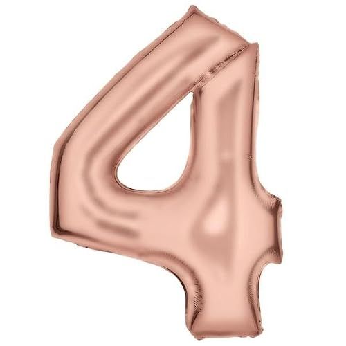 Groot getal 4 Silk Lustre roségouden folieballon N34 verpakt 86 cm