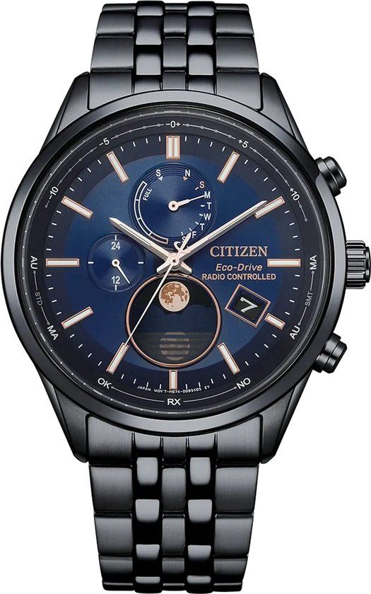 Citizen BY1035-56L Radio Controlled Moon Phase Herenhorloge - Zwart/Blauw