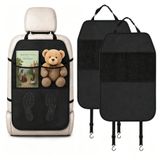 Romon 2 stuks autostoelbeschermers voor kinderen, zwart, organizer voor autostoelen met 2 haken en 2 zakken, rugleuningbescherming auto kinderen voor voorstoelen (66 x 44 cm)