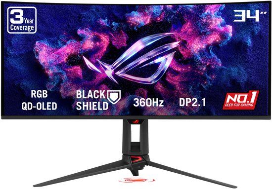 ASUS ROG Swift PG34WCDN - 34 inch UWQHD Curved QD-OLED Gaming Monitor - 360Hz - 0.03ms - USB-C 90W