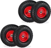Merkloos Relaxdays steekwagenwiel - set van 4 - luchtband - 3.50-4 - reservewiel - 136 kg - zwart-rood