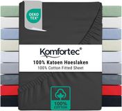 Merkloos / Sans marque Wan GmbH Hoeslaken Jersey Katoen - Aangenaam Laken - Comfortabel Slapen - Rondom Elastiek - 140x200 cm - Antraciet