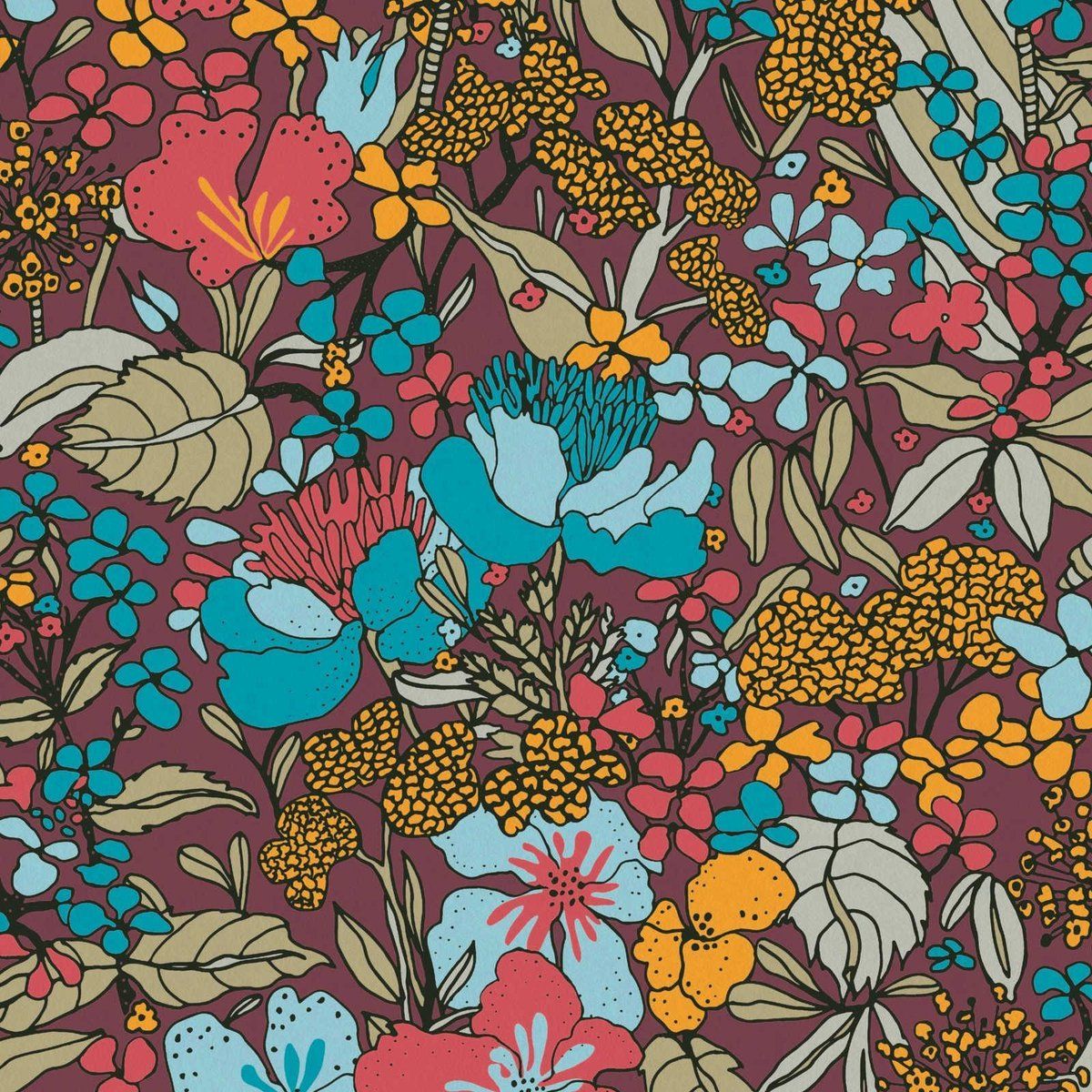 ARCHITECTS-PAPER RETRO BLOEMEN BEHANG - Meerkleurig Rood - AS Creation Floral Impression