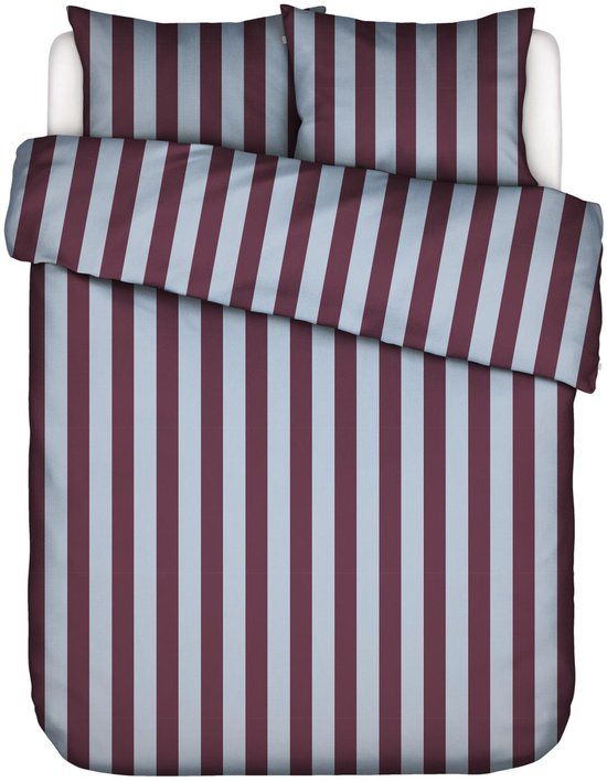 Essenza Minte Stripe Dekbedovertrek Mauve wine - Ice blue - Lits-Jumeaux XL – 260x200/220 cm