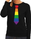 Bellatio Decorations Shoppartners Bv Gay Pride Regenboog Stropdas Sweater Zwart - Lesbo Sweater voor Dames - Gay Pride XS