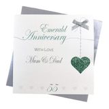 Mum White Cotton Cards Mum & Papa 55e Emerald Wedding Anniversary Handmade Card - Love Lines - LLA55MD