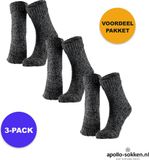 Apollo Wollen Huissokken Unisex 3-Pack Zwart Maat 39/42
