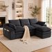 Canapé modulaire 3 places en velours côtelé, pouf, coussins, poches latérales, mousse 3 couches + noyau à ressorts (noir)
