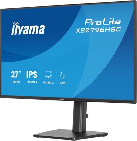 iiyama ProLite XB2796HSC-B1 - 27 inch - Full HD - IPS - USB-Hub (2x) - Verstelbaar - USB-C (65 watt)