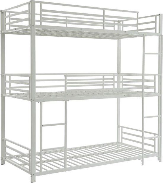 Vente-unique ELOUAN III Driedubbel Stapelbed - Metaal - Wit - 200 x 103 x 205 cm