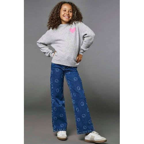 ONLY KIDS ONLY GIRL KOGJUICY regular waist wide leg jeans met print - donkerblauw