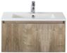 BES LED Frozen 3D Badmeubelset 80 cm - Greeplijst in Kleur - Grain Oak - Keramische Wastafel Wit 1 Kraangat
