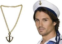 Chapeau de marin fantaisie - blanc - avec chaîne dorée à ancre - adultes - set d'accessoires