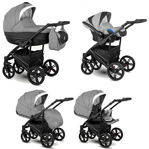 Lux4Kids kinderwagen Pram 2in1 3in1 Isofix Autostoel 12 Kleuren Gratis Accessoires Leo Grijs Sneeuw BA-5 3in1 met Babystoel