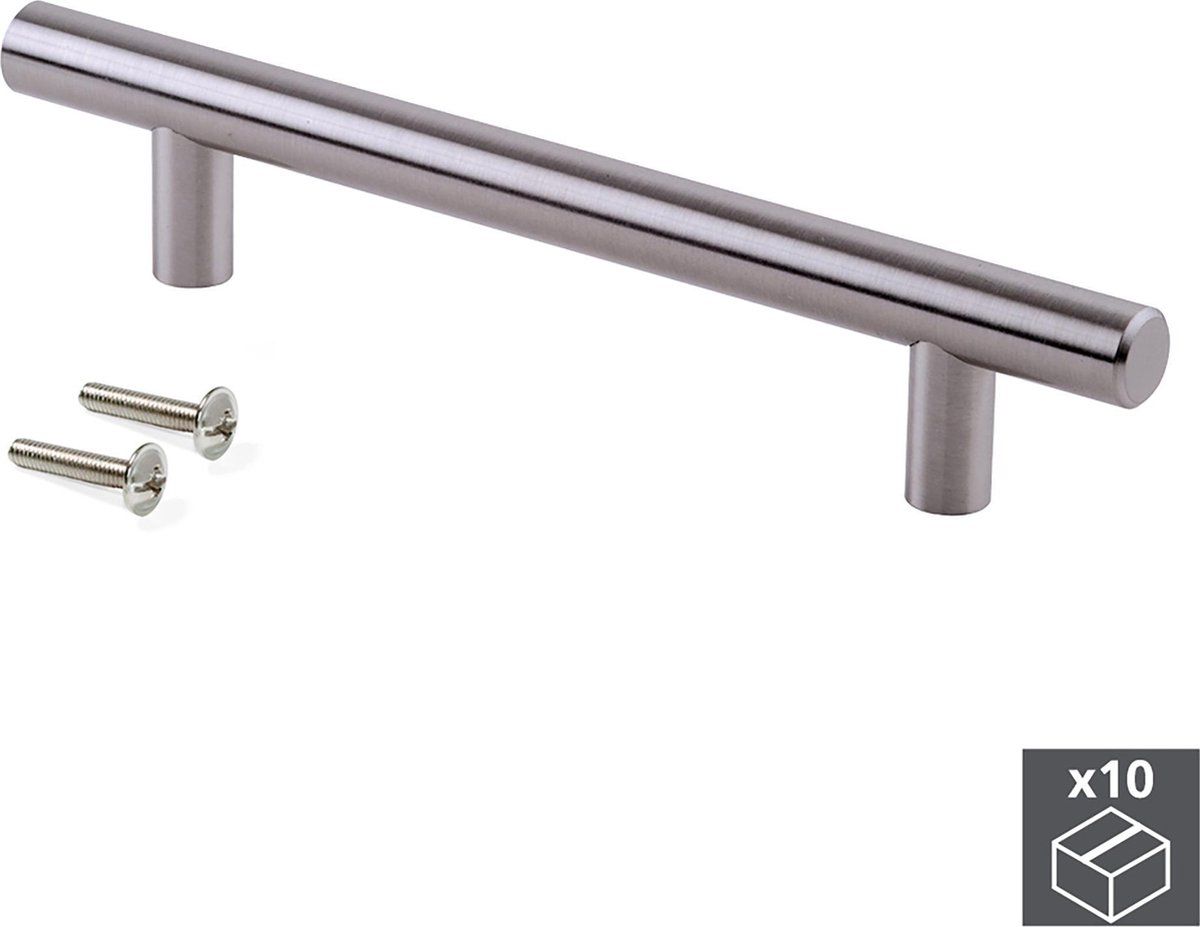 Emuca 9163851 Handgrepen voor meubelstuk diameter Ø12 mm, CC 224 mm, staal, gesatineerd nikkel, 10 stuks