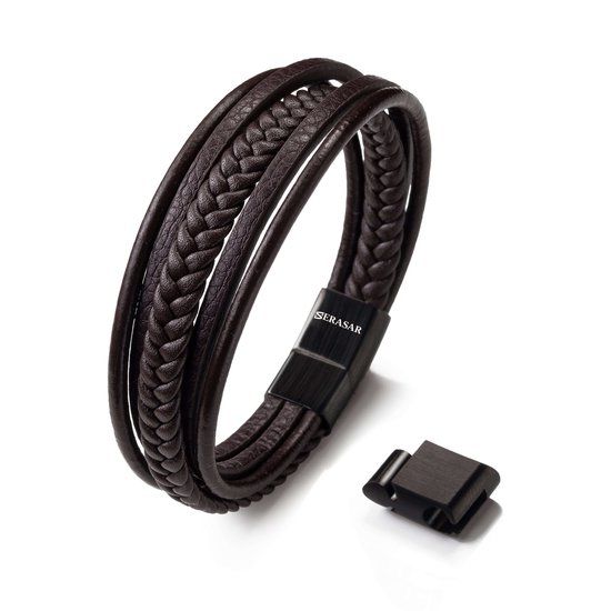 SERASAR Lederen Herenpolsbandje [Braid] - Bruin 23cm