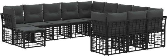 vidaXL Buiten bankenset 12-persoons Zwart/Donkergrijs Polyester