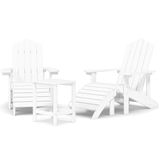 VidaXL Adirondack Tuinstoel met Voetenbank en Tafel HDPE Wit