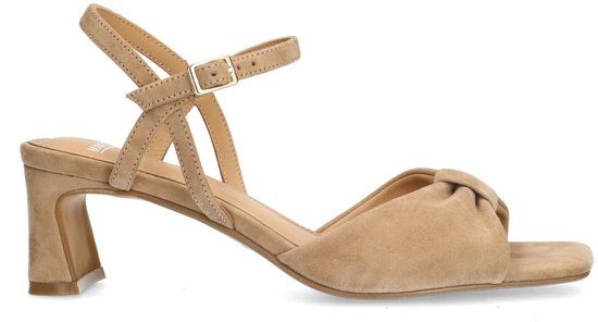 Manfield - Dames - Beige suède sandalen met hak - Maat 40