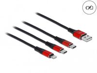 Delock USB Charging Cable 3 in 1 Type-A to Lightning™ / 2 x USB Type-C™ 30 cm black / red