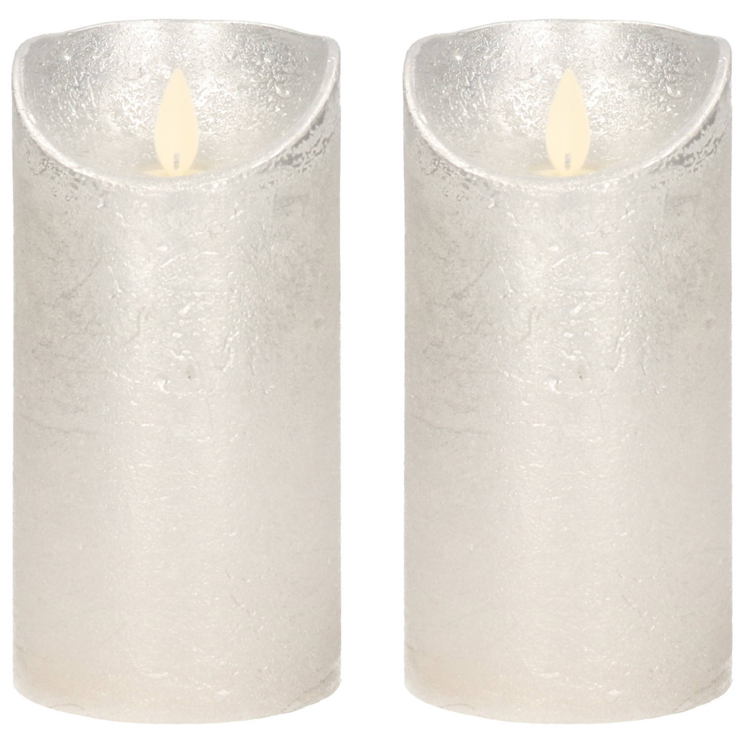 Anna's Collection 2x Zilveren LED kaarsen / stompkaarsen 15 cm - Luxe kaarsen op batterijen met bewegende vlam