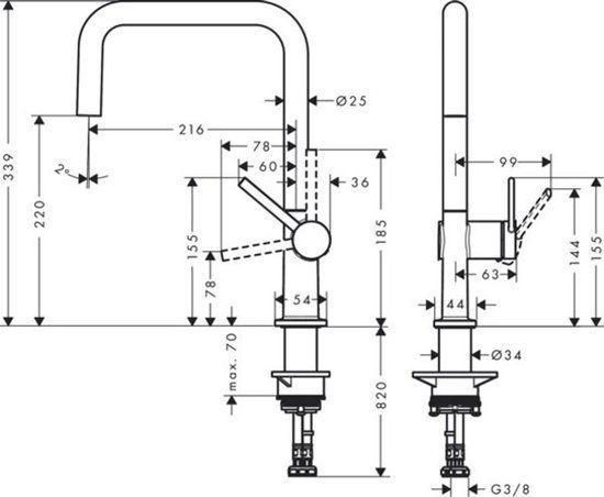 Hansgrohe Talis M54 Keukenkraan U220 Chroom 72844000