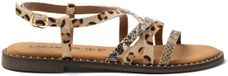 Lazamani Bartogi B.V. Yuna Multi Material Sandals Dames Platte Sandalen Leer Beige Panterprint Gesp Maat 41