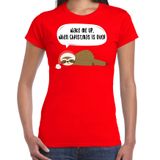 Bellatio Decorations Luiaard Kerstshirt / Kerst t-shirt Wake me up when christmas is over rood voor dames - Kerstkleding / Christmas outfit XS