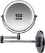 Gérard Brinard Miroir de salle de bain LED en métal rechargeable avec bras articulé, dimmable chrome, éclairage double face, grossissement 10x, diamètre 18 cm, câble d'alimentation (USB)