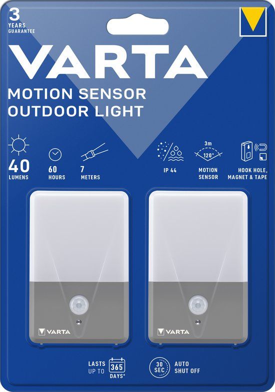 Varta 16634101402 Motion Sensor Outdoor Light Twin Campinglamp LED 40 lm werkt op batterijen 60 g Grijs