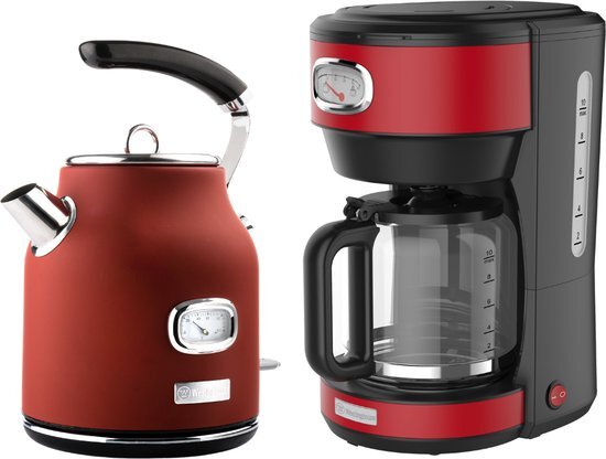 Westinghouse - Retro Series - Waterkoker + Koffiezetapparaat - Koffiefilter - combinatiedeal - Rood