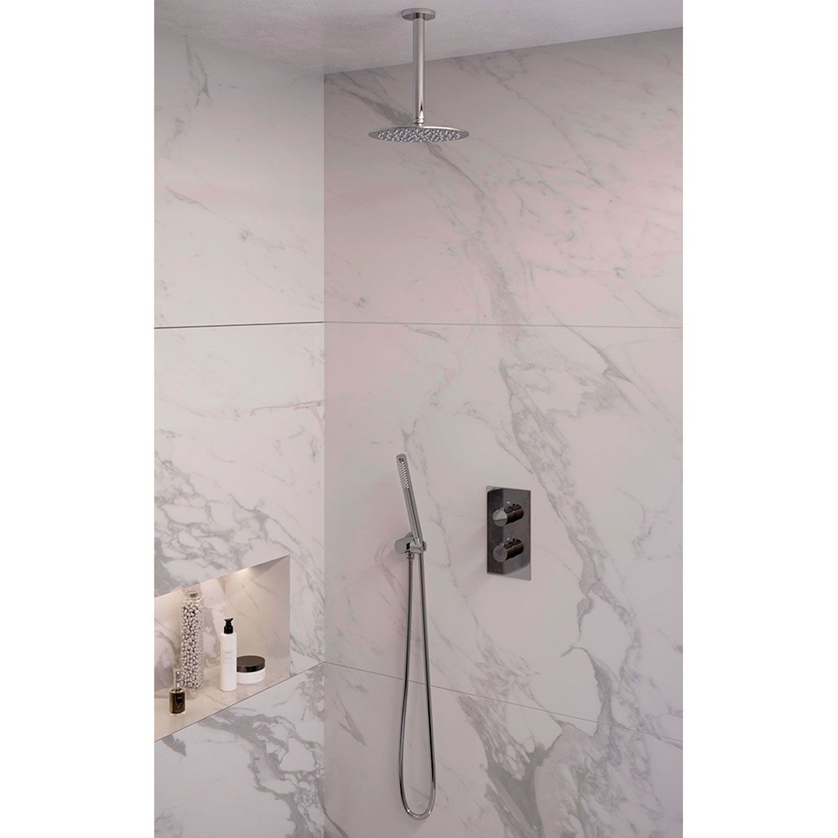 Brauer Regendoucheset Inbouw Chroom 20cm Rond 2 Greeps 3-weg Thermostaat Staafhanddouche