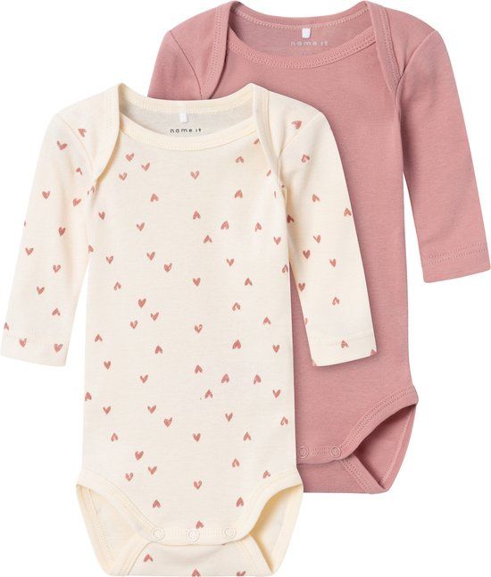 NAME IT NBFBODY 2P LS BUTTERCREAM HEARTS NOOS Baby Body - Maat 56