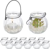 Merkloos Relaxdays windlicht lantaarn - set van 12 - met hengsel - 7,5 x 8 cm - binnen - buiten - glas
