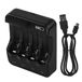 EMOS Acculader voor 4 cellen, 300 mA, universele NiMH, NiCd batterijlader voor 1-4x AAA, AA, USB/micro-USB-kabel 60 cm, LED-display, accubescherming, veiligheidsfuncties, zwart, N9321