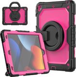 Merkloos HUEZOE Beschermhoes voor Apple iPad 10,2 inch (2019/2020/2021) - Schokbestendig, 360° Draaibare Houder, Schouderriem, Roze/Zwart