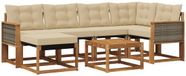 vidaXL Hoek loungeset 6 zitplaatsen Natuurlijk en beige Acacia hout Inclusief tafel