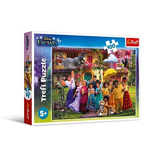 Trefl - Encanto, Magie wacht in Encanto - Puzzel 100 Elementen - Kleurrijke Puzzels met de Helden van het Sprookje Onze Magische Encanto, Leuk voor kinderen vanaf 5 jaar