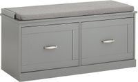 SoBuy Schoenenkast FSR131-HG – Schoenenbank met Zitkussen & 2 Deuren – Schoenenrek voor Hal, Entree & Slaapkamer – Grijs – 98x37x49cm