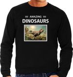 Bellatio Decorations Amazing Dinosaurs Dieren foto sweater T-rex dino zwart Heren XXL