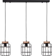 Brilliant lamp, Gwen hanglamp, 3-vlammen bar, antiek hout/zwart korund, metaal/hout, 3x A60, E27, 40W, normale lampen (niet inbegrepen), A++