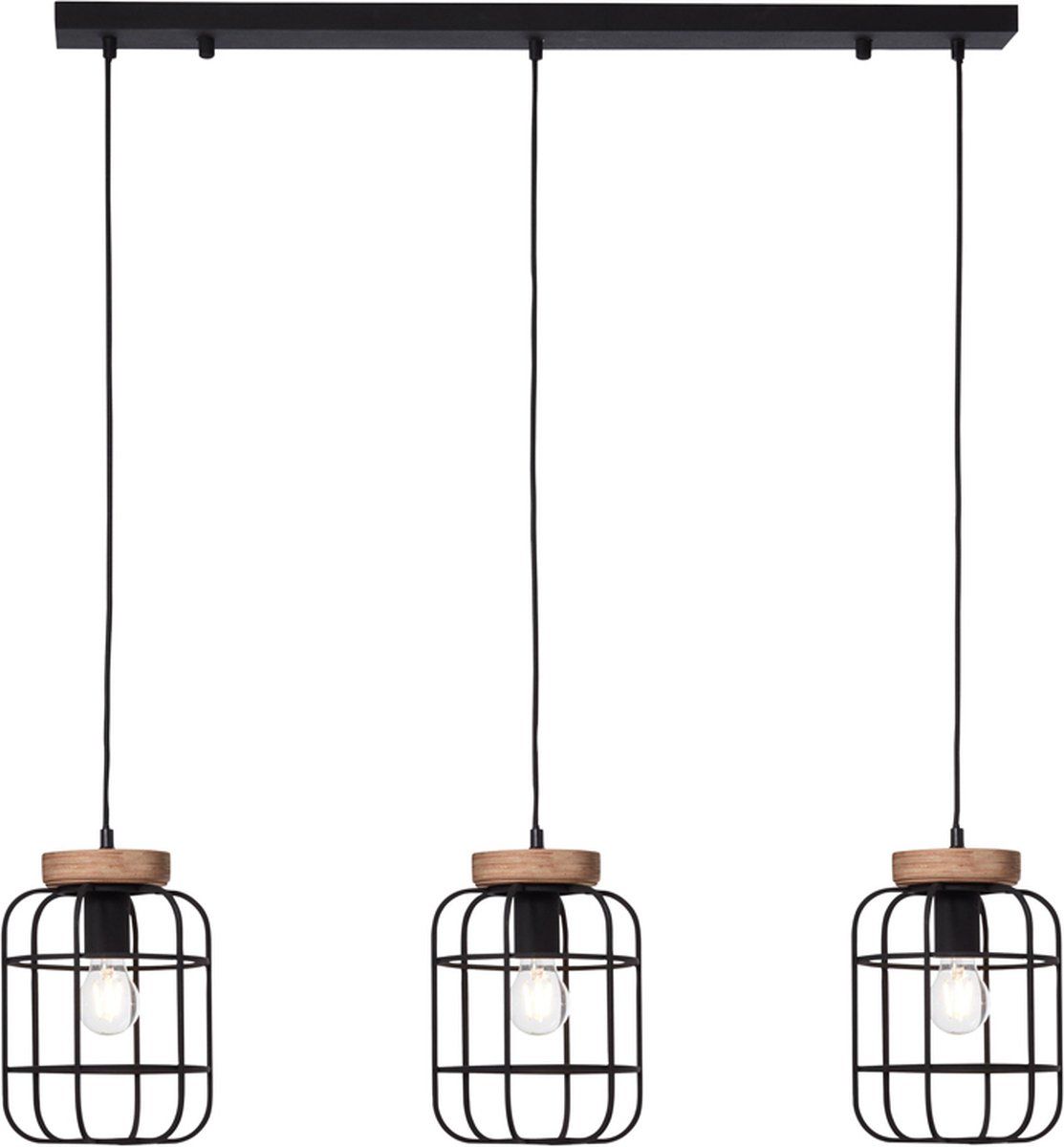 BRILLIANT Gwen Hanglamp - 3-vlammen bar - Antiek hout/zwart korund - Metaal/Hout - E27 - A++