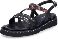 Tamaris Plateau Sandalen Dames Zwart Leer Dierenprint Gesp 40