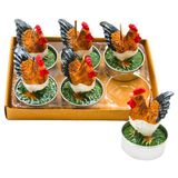 Dekohelden24 Set van 6 theelichtjes, figuurkaarsen, tafelkaarsen, kip, afmetingen per kip, 4 x 4 x 7 cm