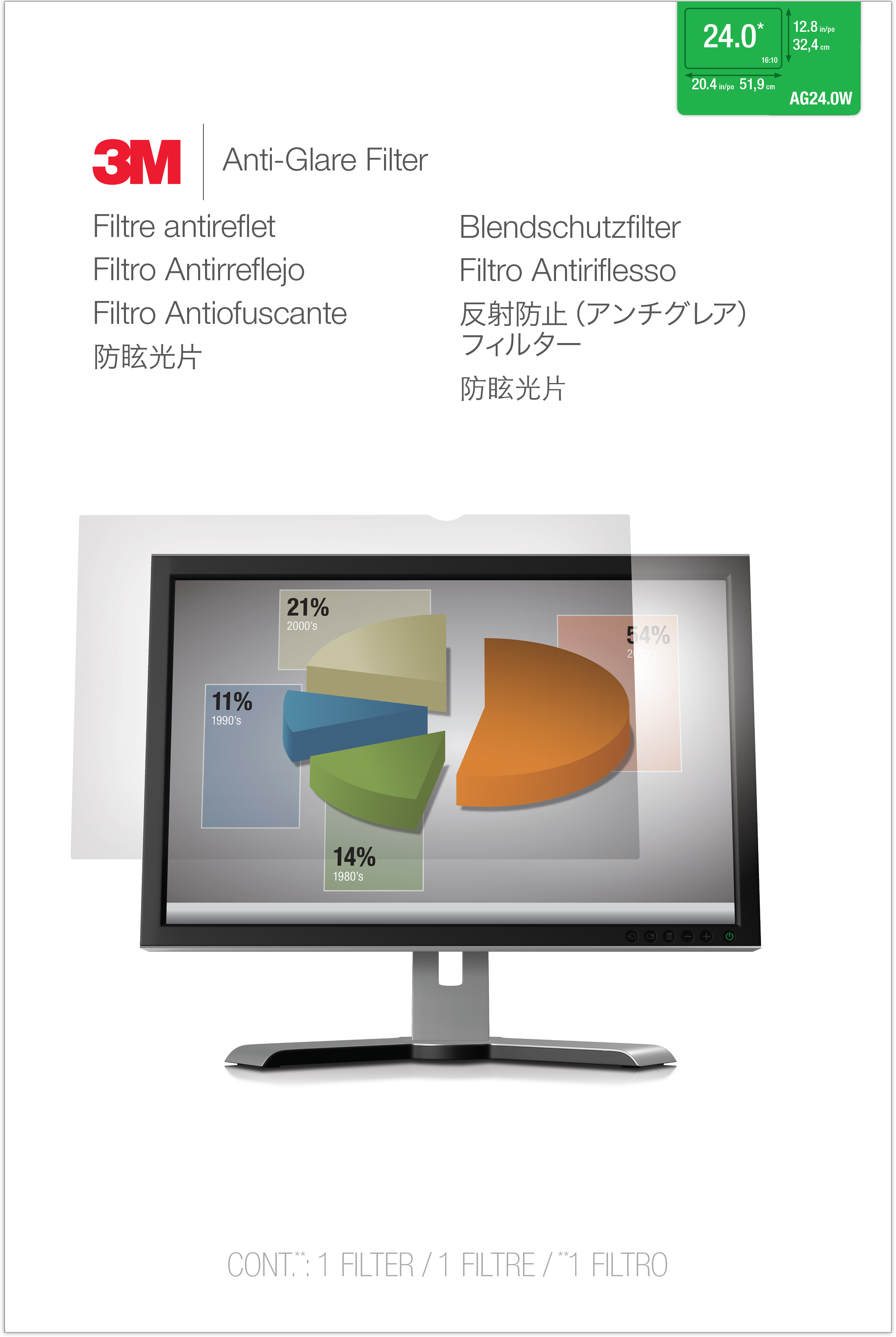 3M Filter anti-schittering voor breedbeeldscherm voor desktop 24" (16:10)