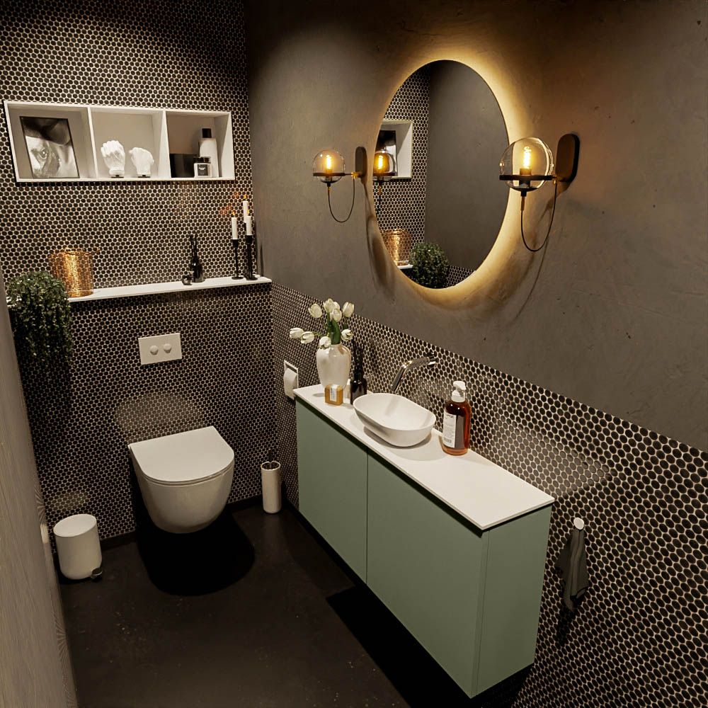 Mondiaz Fowy Toiletmeubel - 100 cm - Army - Talc Waskom - Zonder Kraangat
