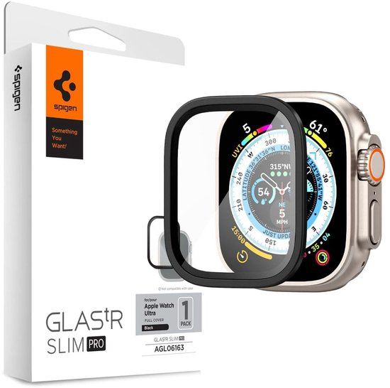 Spigen Glas.tR Slim Pro Screen Protector voor de Apple Watch Ultra 1 / 2 - 49 mm - Zwart